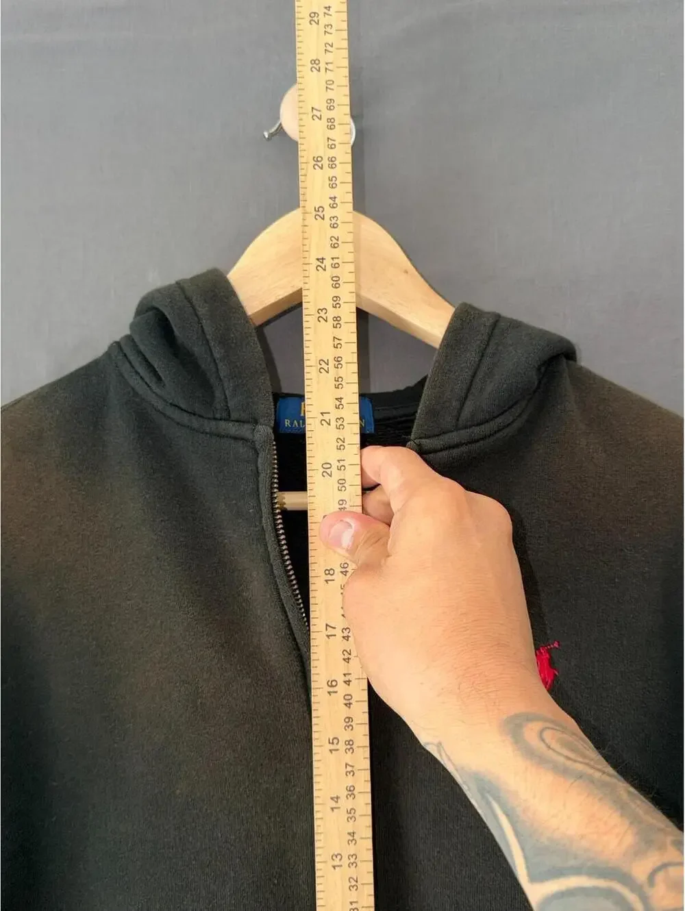 Polo Ralph Lauren Youth L 14-16 Full Zip Hoodie Black Sun Faded Distressed Grung